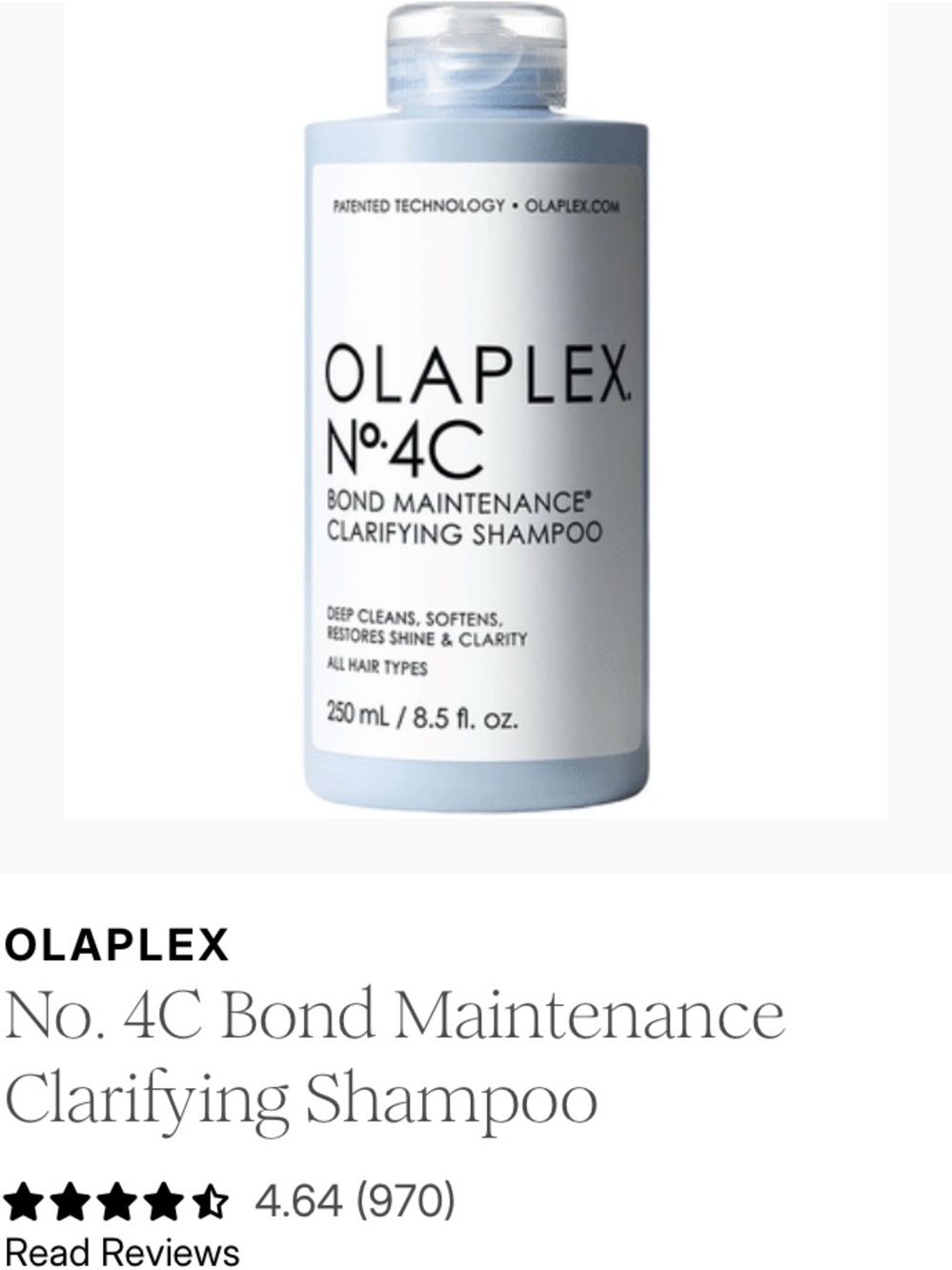 Olaplex No. 4C bond maintenance Clarifying Shampoo 250 ml NEW! FULL SIZE!
